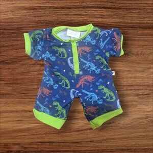 Build-A-Bear Dinosaur Print Blue & Green Pajamas With Short Sleeves & Front Snap